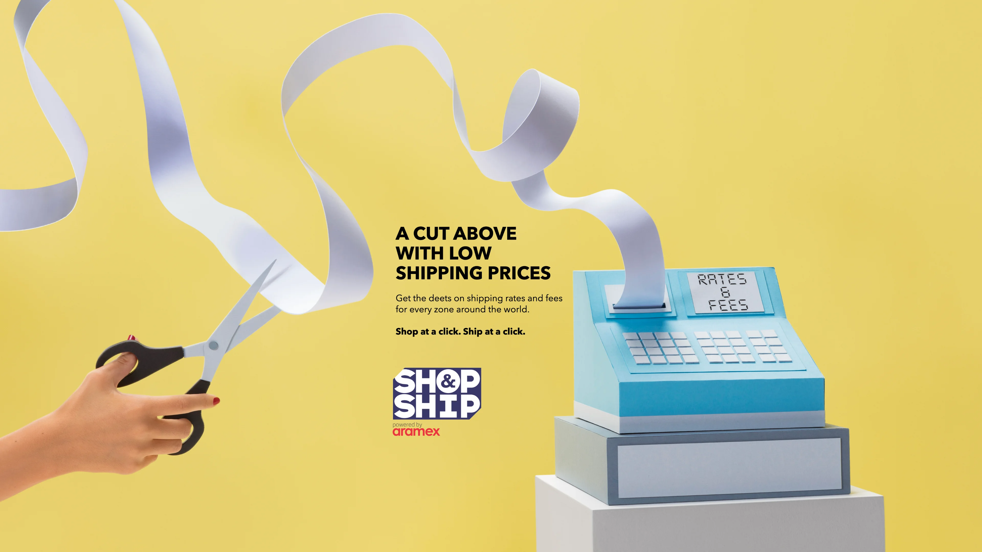 Shop & Ship Flex Rates & Fees campaign creative for Shop & Ship by Aramex