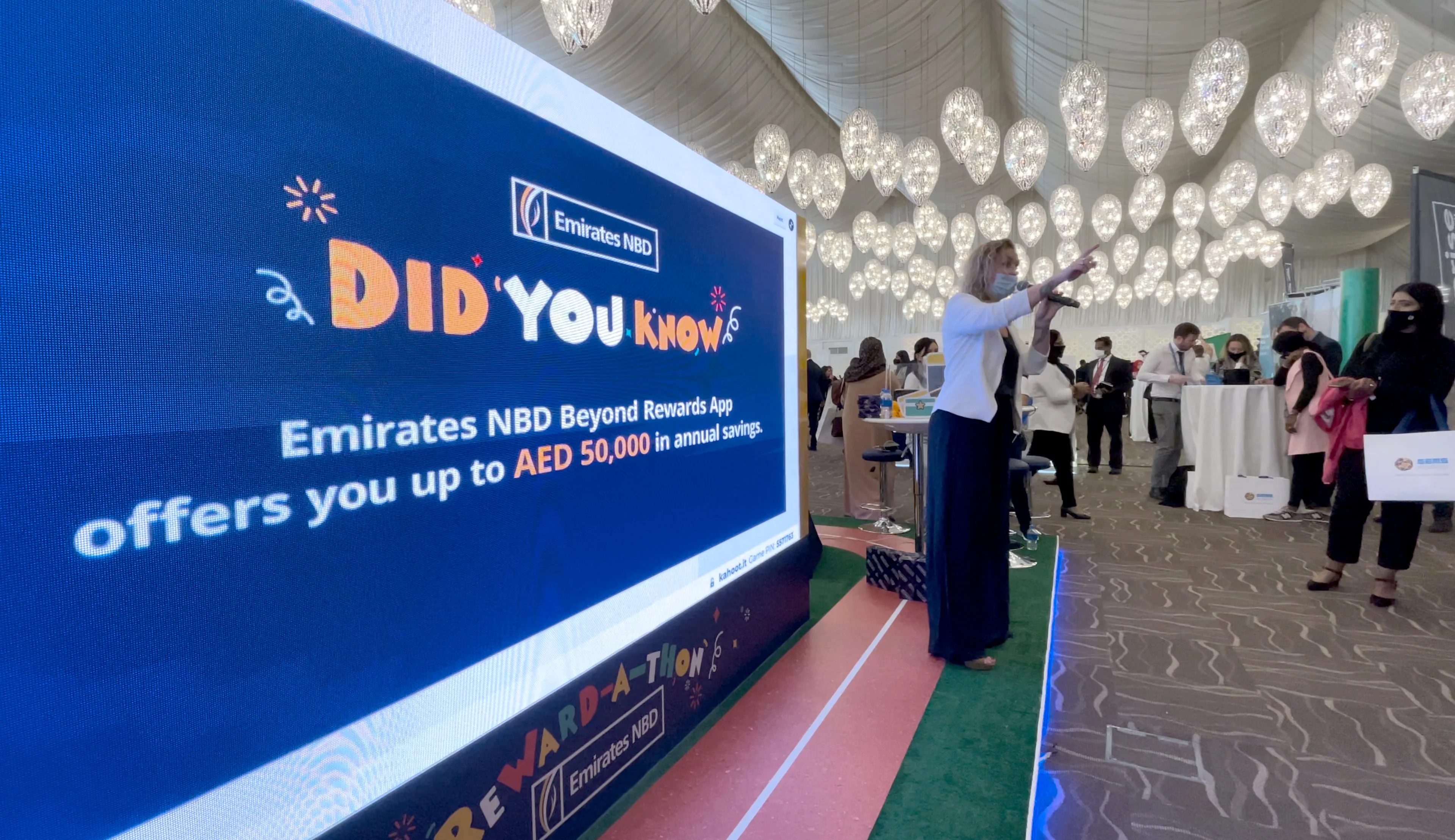 Teachers competing in Reward-a-Thon, a COVID-safe Kahoot activation created for Emirates NBD at GEMS Awareness Day.