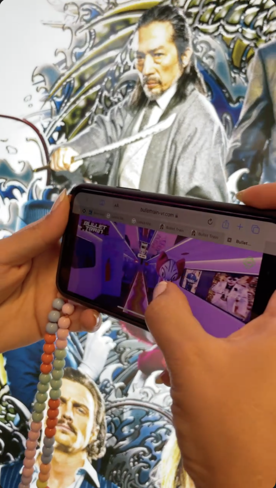 A moviegoer pans 360º to view an exact replica of the Bullet Train from the movie. A moviegoer pans 360º to view an exact replica of the Bullet Train from the movie.