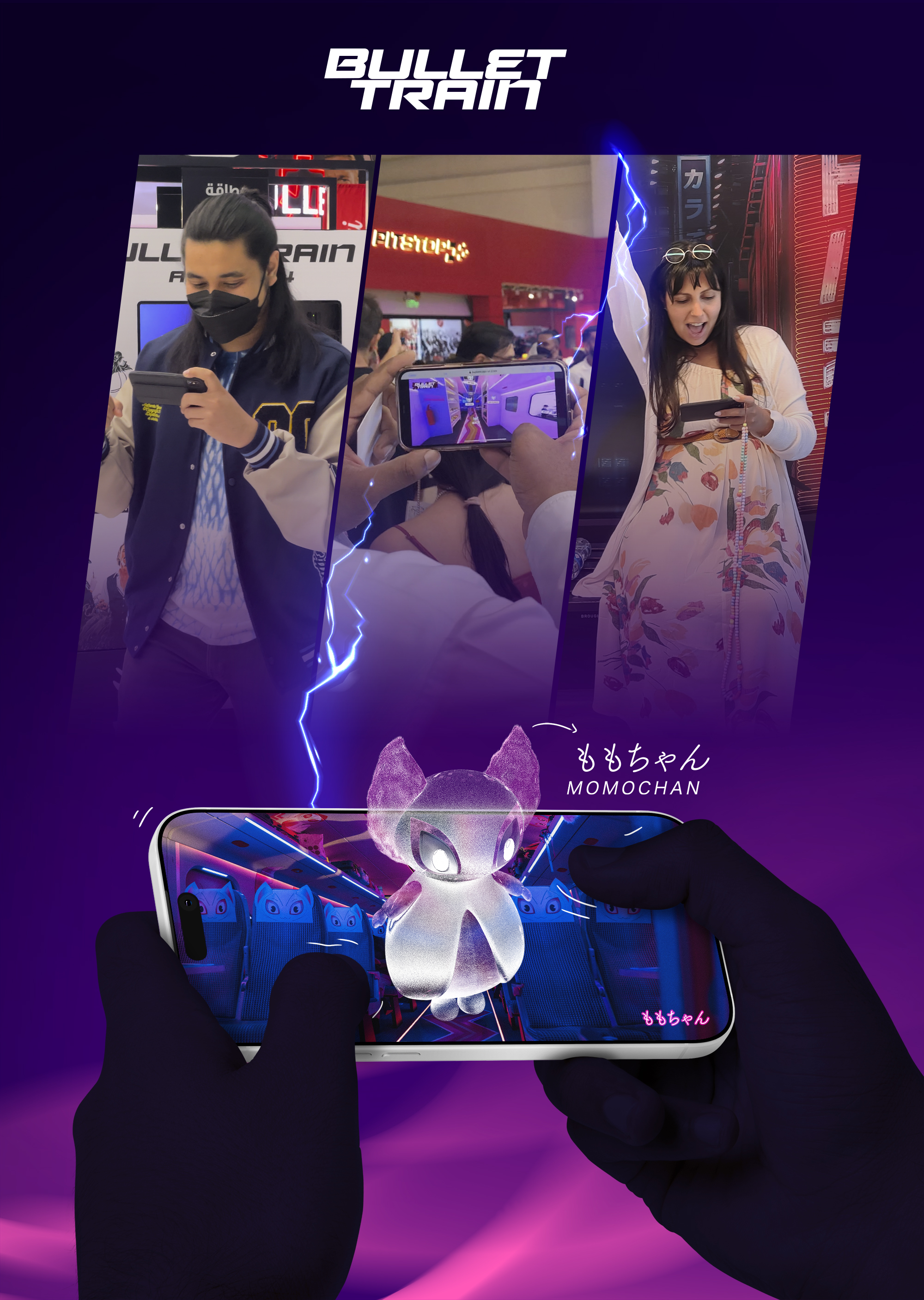 Players playing the Bullet Train VR 360 on their phones