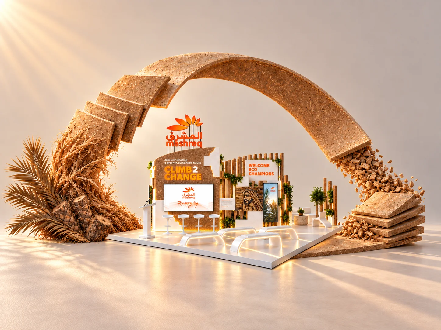 Mashreq Earth 2 Earth COP28 stand designed around circularity and sustainable materials.