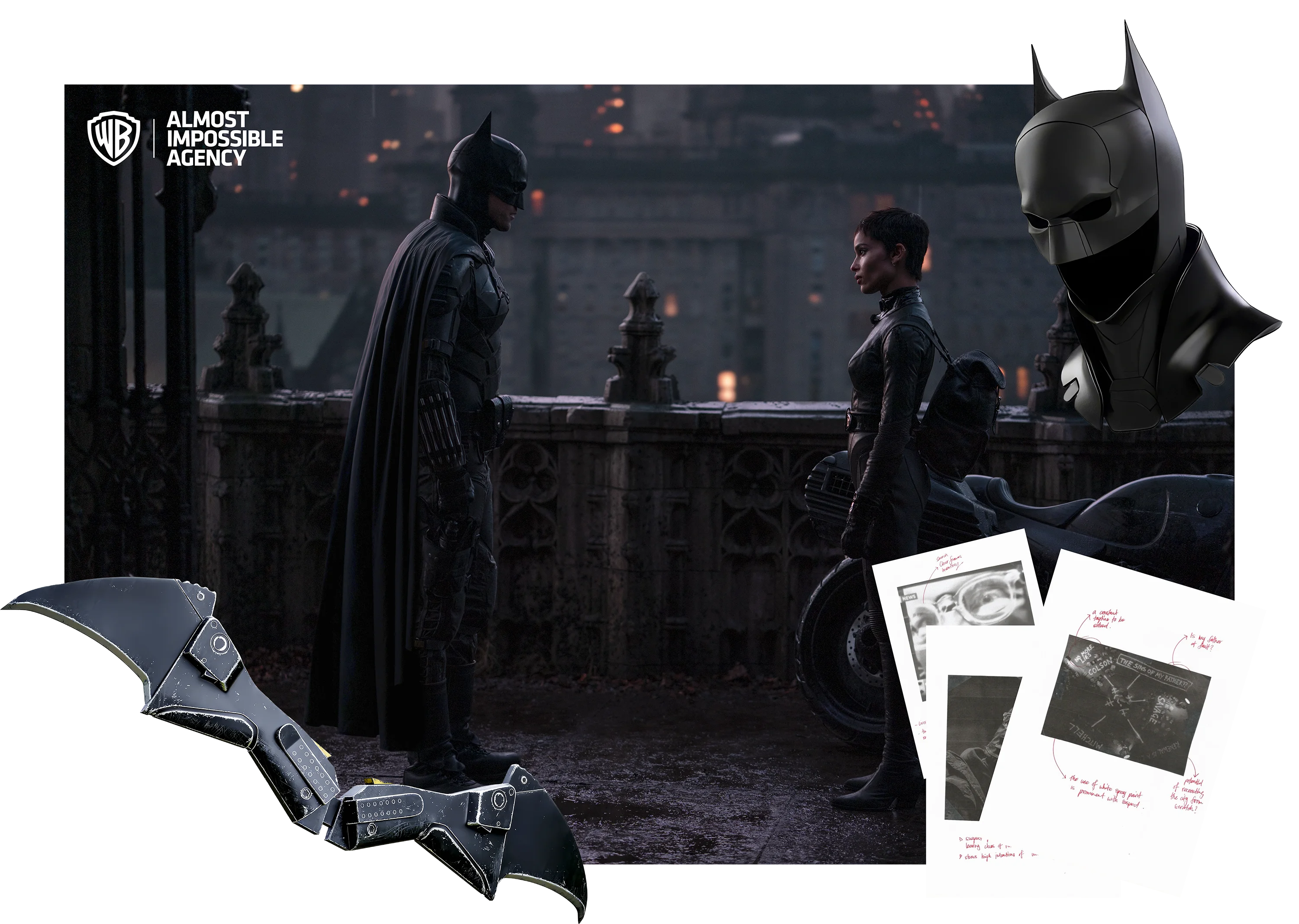 Riddler clues and Batman film content displayed on monitors inside the Batcave