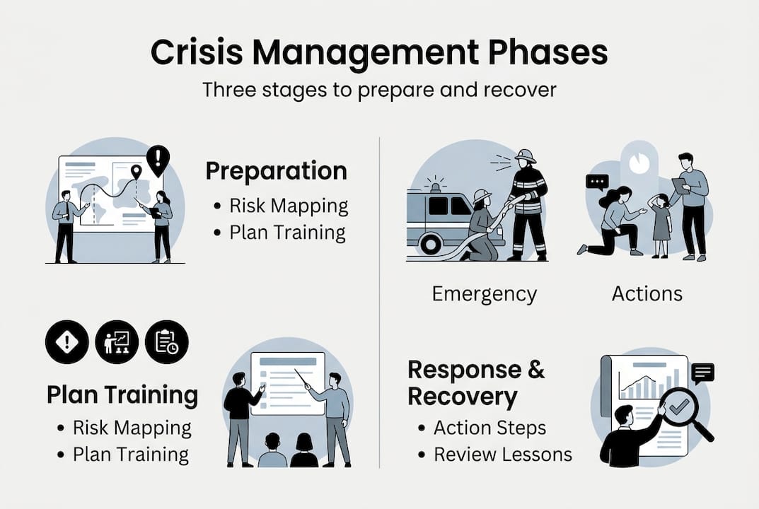 Infographic outlining crisis management phases