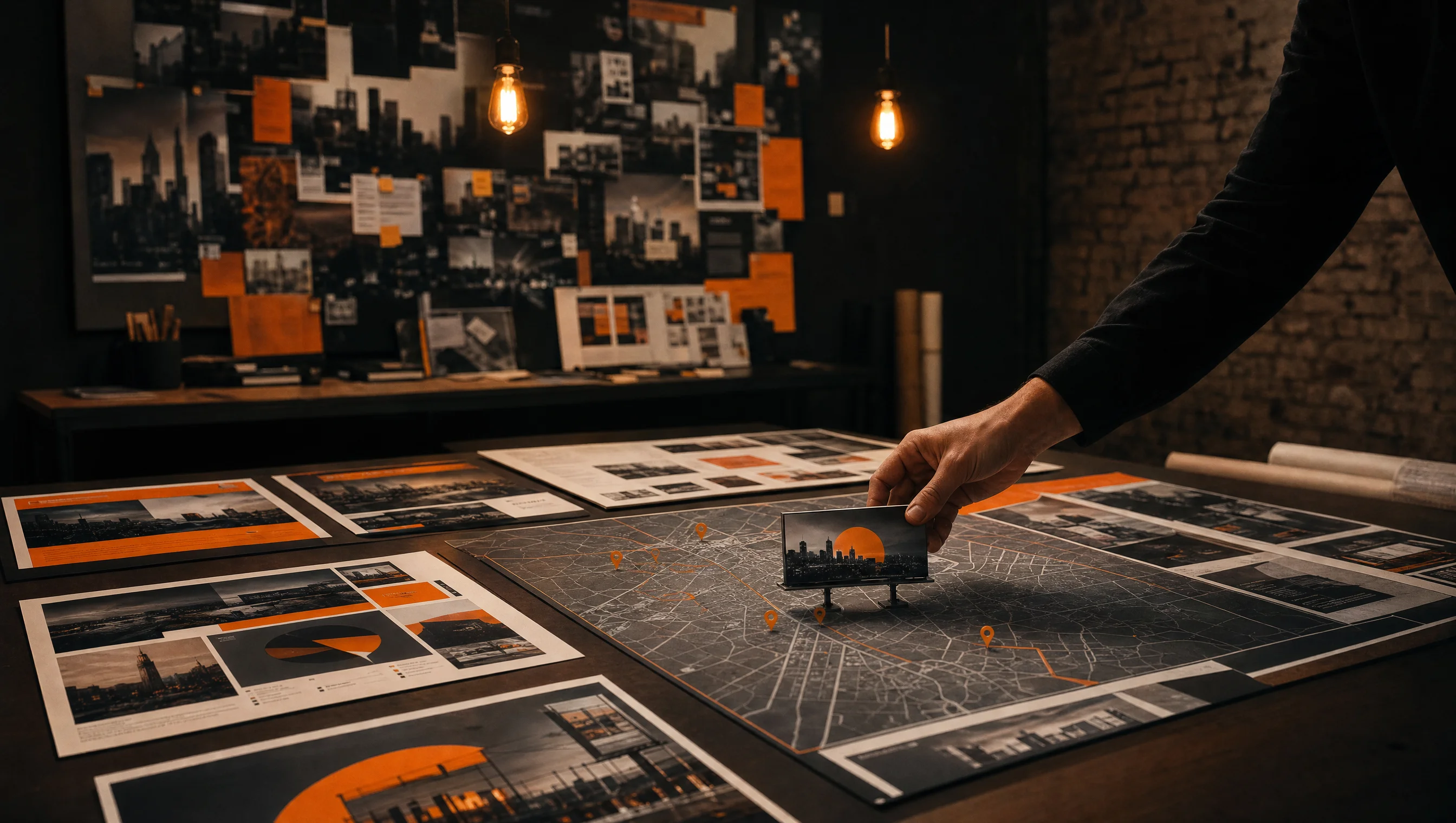 Outdoor branding deliverables, campaign concept, fabrication artwork and city placement map at the Almost Impossible studio